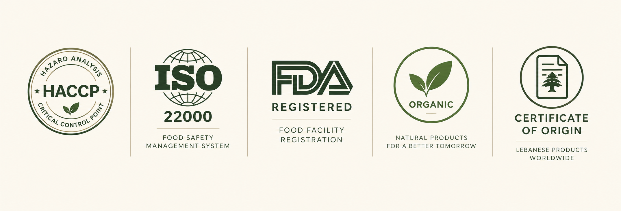 HACCP, ISO, FDA, organic and certificate of origin marks