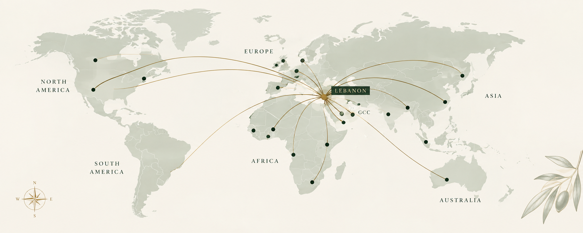 World map showing export routes from Lebanon to worldwide markets